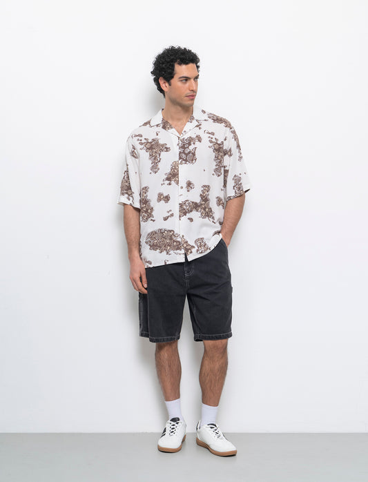Man's patterned viscose shirt - Beige
