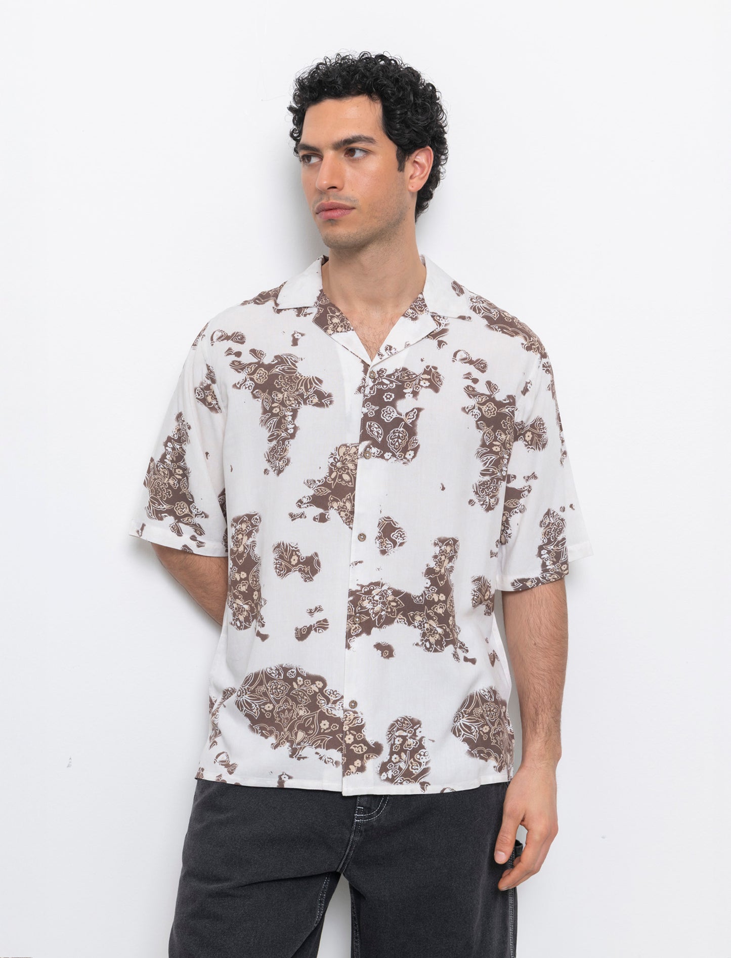 Camicia a fantasia in viscosa da uomo - Beige