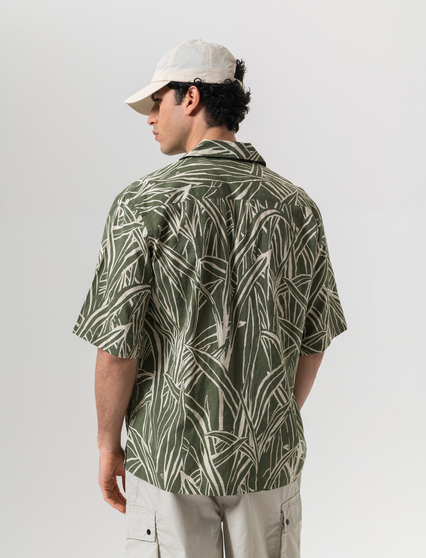 Camicia a fantasia in misto cotone slub da uomo - Verde