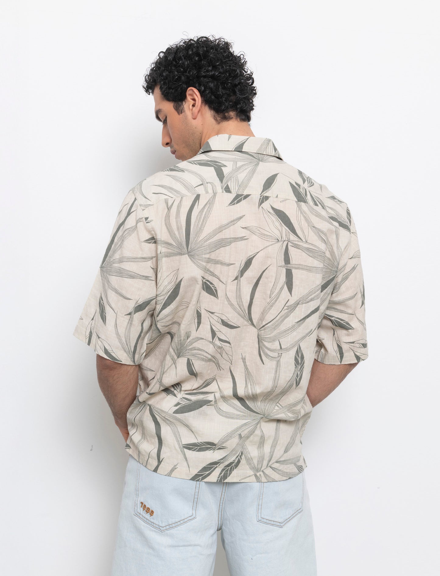 Camicia a fantasia in misto cotone slub da uomo - Beige