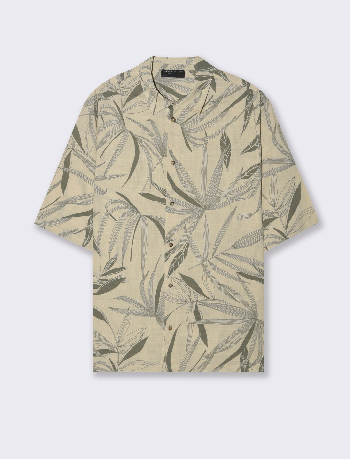 Camicia a fantasia in misto cotone slub da uomo - Beige