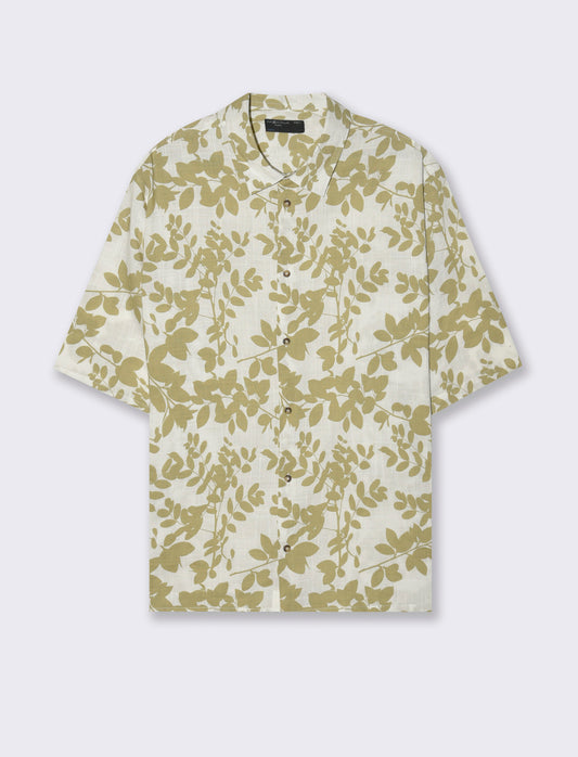 Man's printed slub cotton blend shirt - White