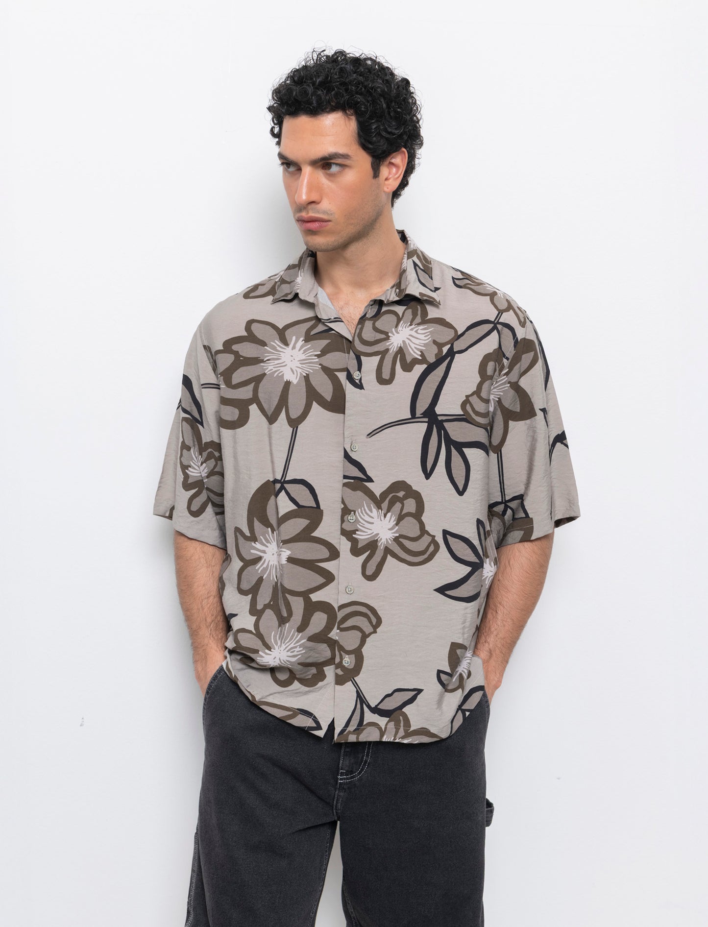 Camicia a fantasia in viscosa nylon da uomo - Grigio tortora