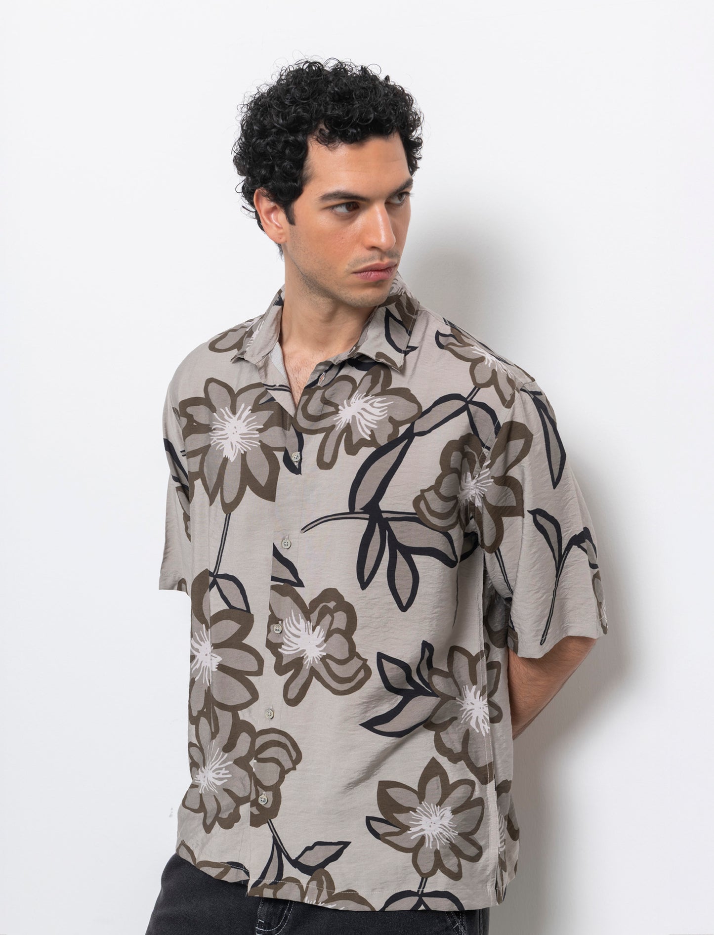 Camicia a fantasia in viscosa nylon da uomo - Grigio tortora