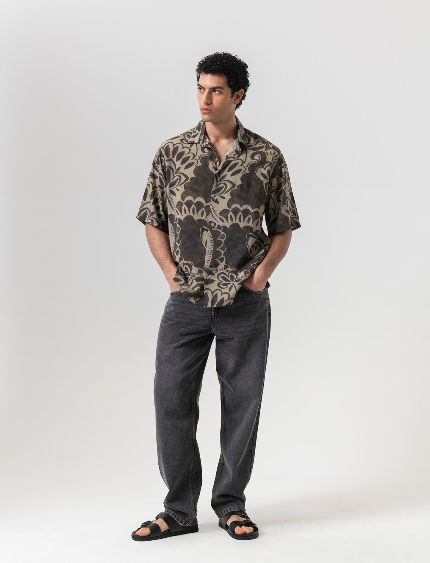 Camicia a fantasia in viscosa nylon da uomo - Moro