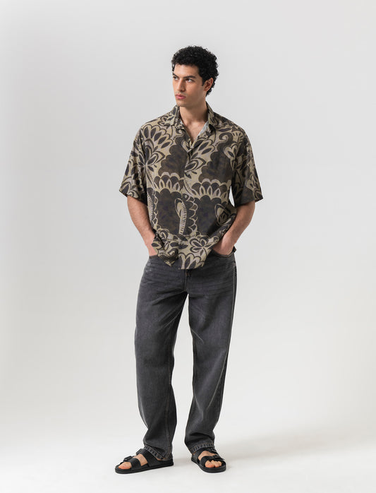 Man's patterned viscose nylon shirt - Brown