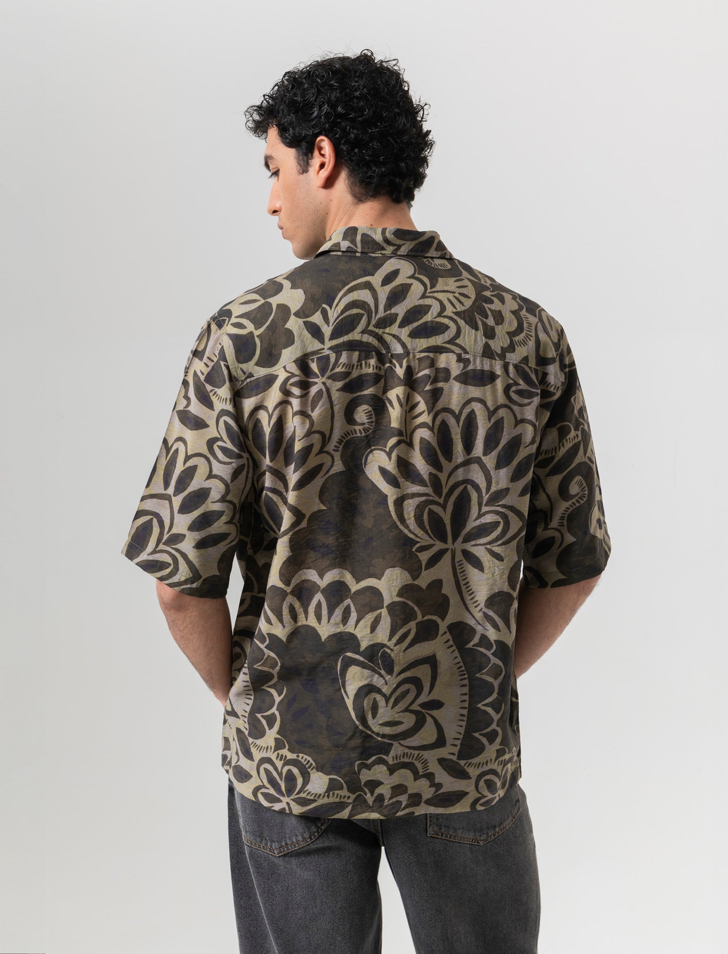 Camicia a fantasia in viscosa nylon da uomo - Moro