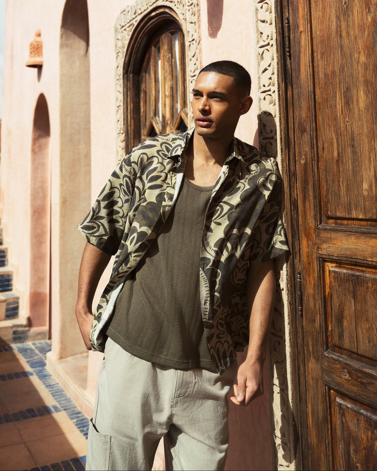 Camicia a fantasia in viscosa nylon da uomo - Moro