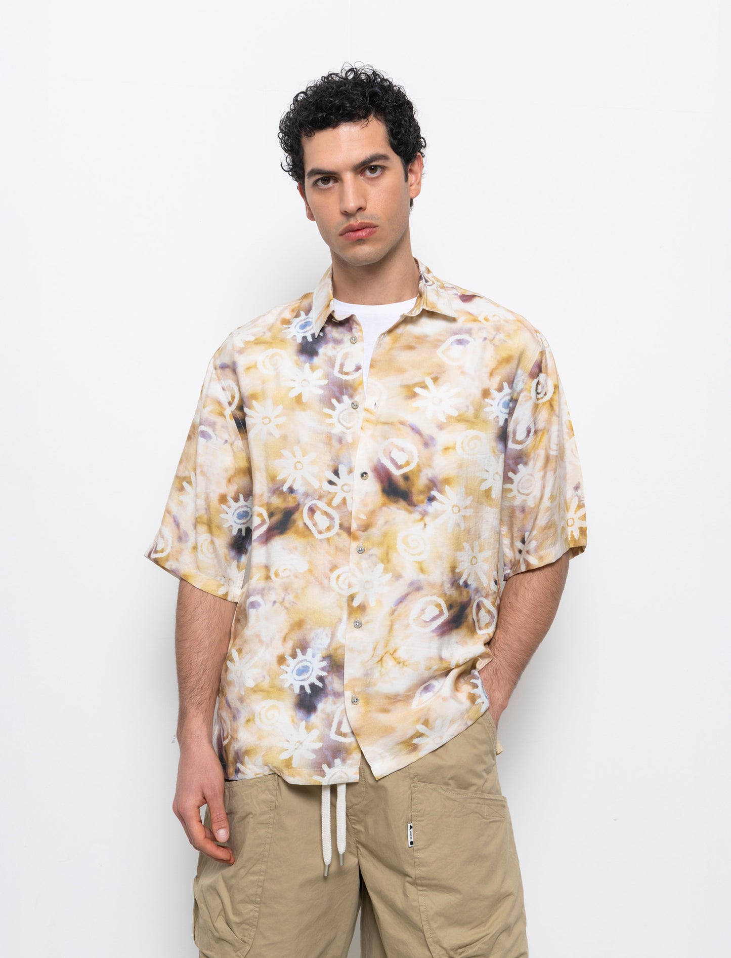 Camicia a fantasia in viscosa nylon da uomo - Beige