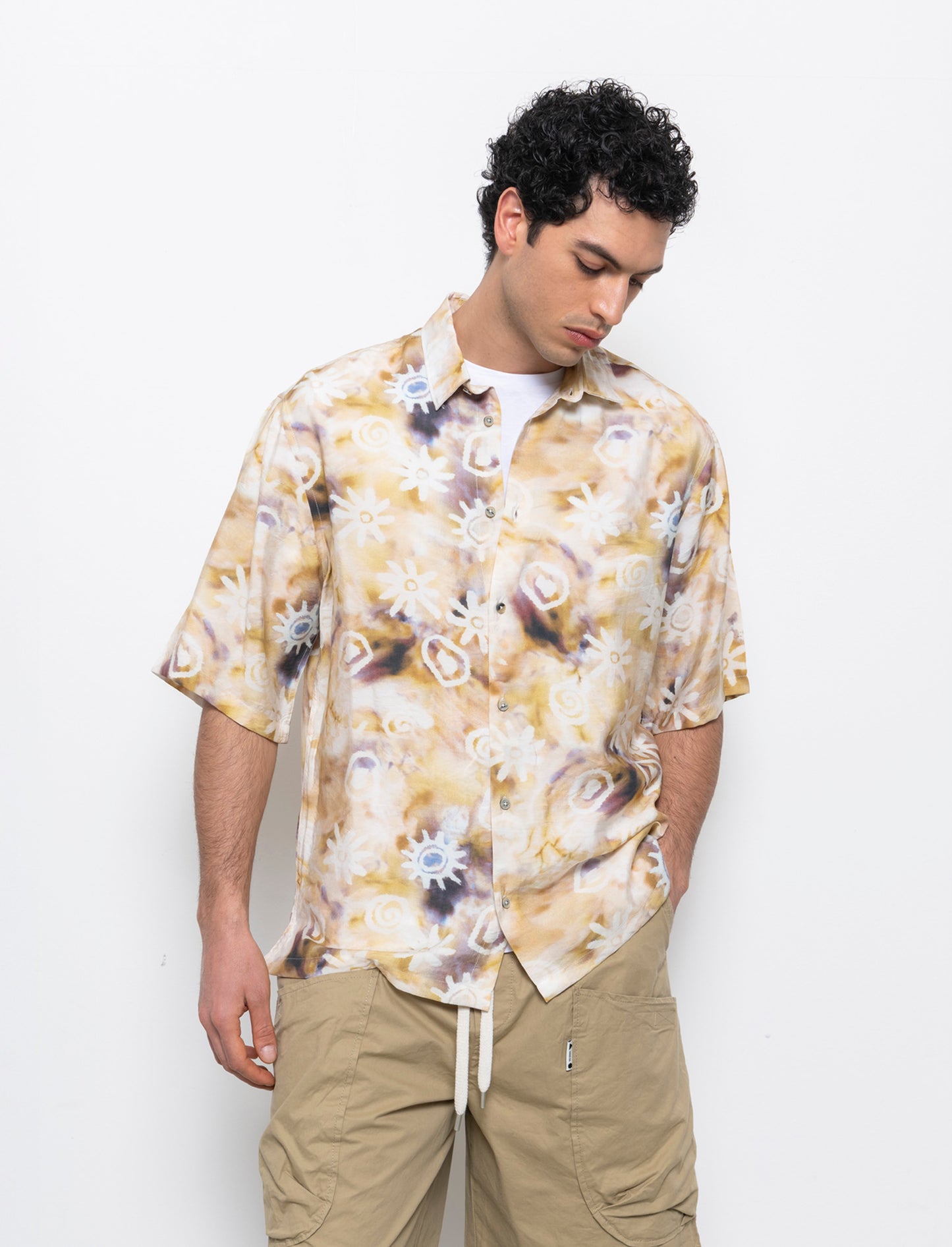 Camicia a fantasia in viscosa nylon da uomo - Beige
