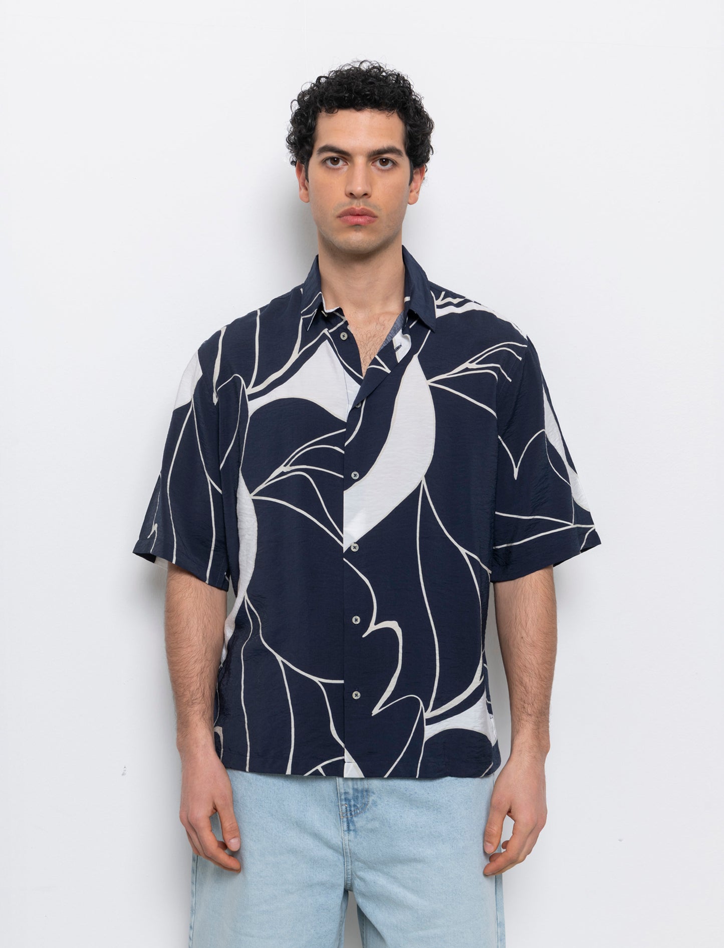 Camicia a fantasia in viscosa nylon da uomo - Blu