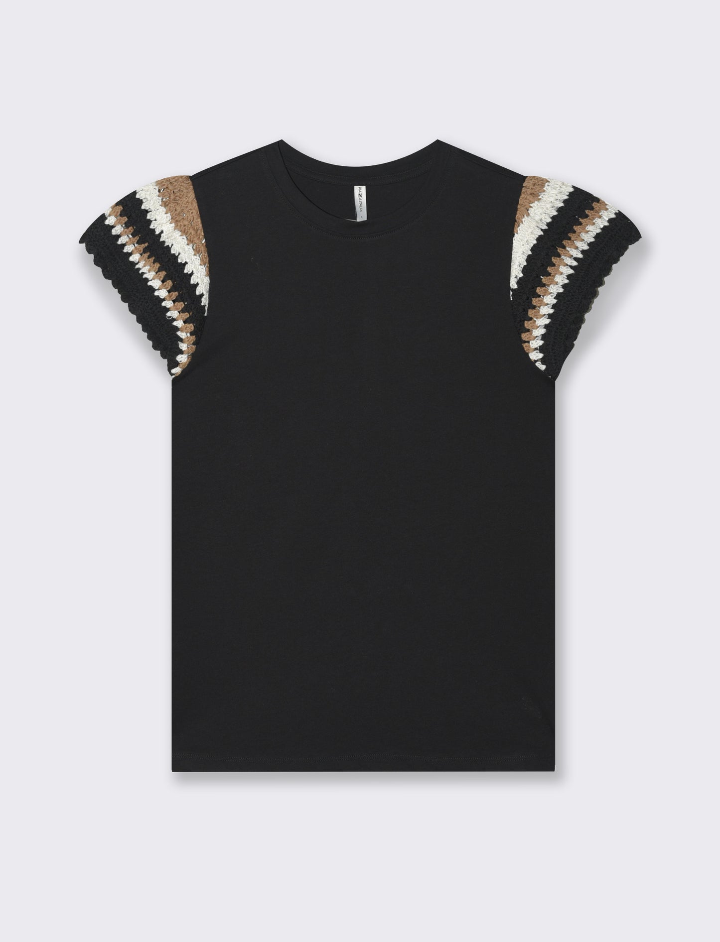 Woman's crochet detail t-shirt for unique style - Black