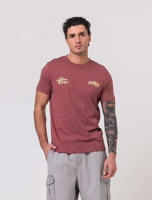 T-shirt con stampa avanti ed indietro da uomo - Bordeaux