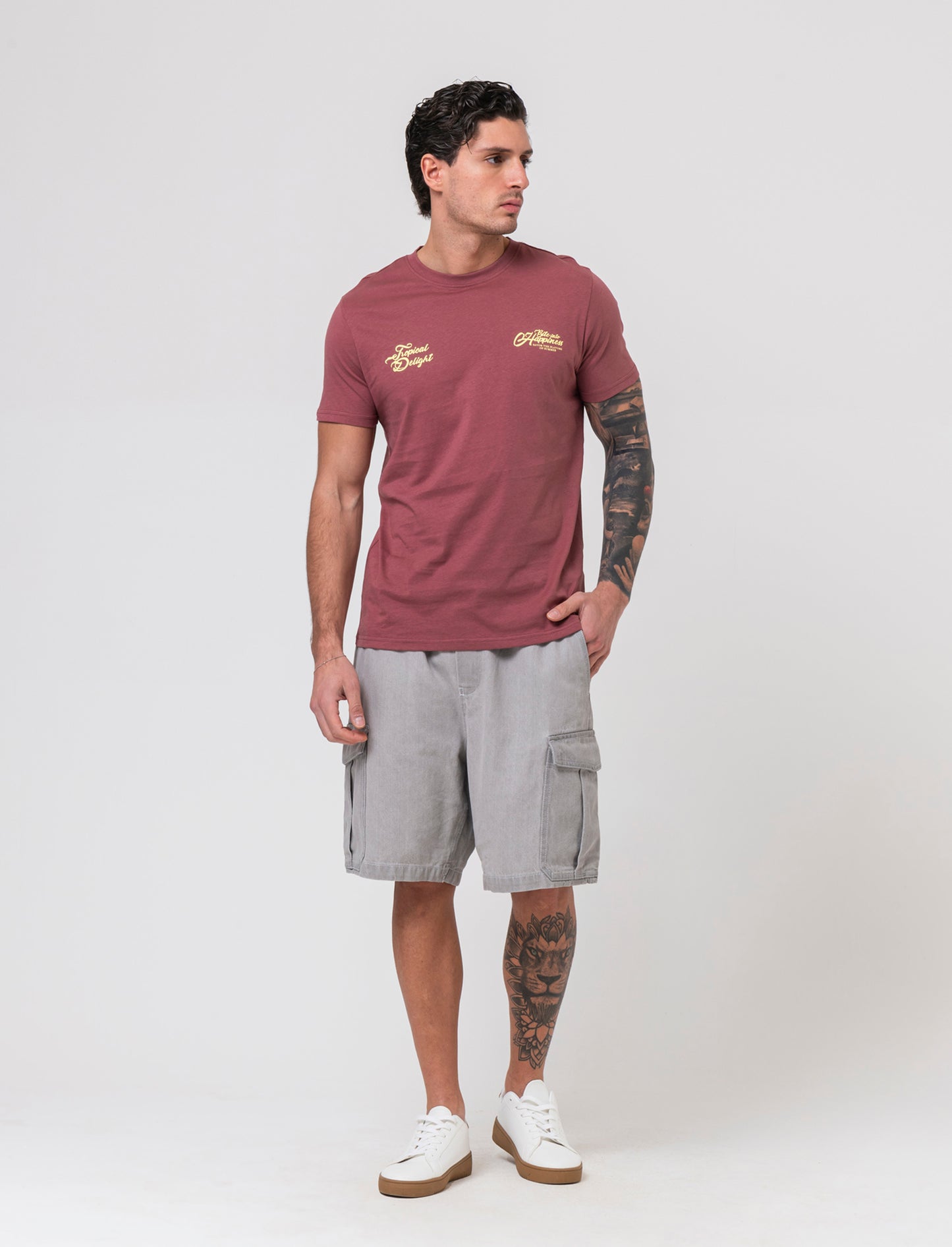 T-shirt con stampa avanti ed indietro da uomo - Bordeaux