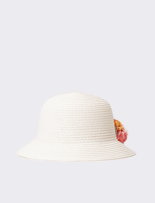 Cappello bambina modello tulipano con fiori multicolor - Bianco