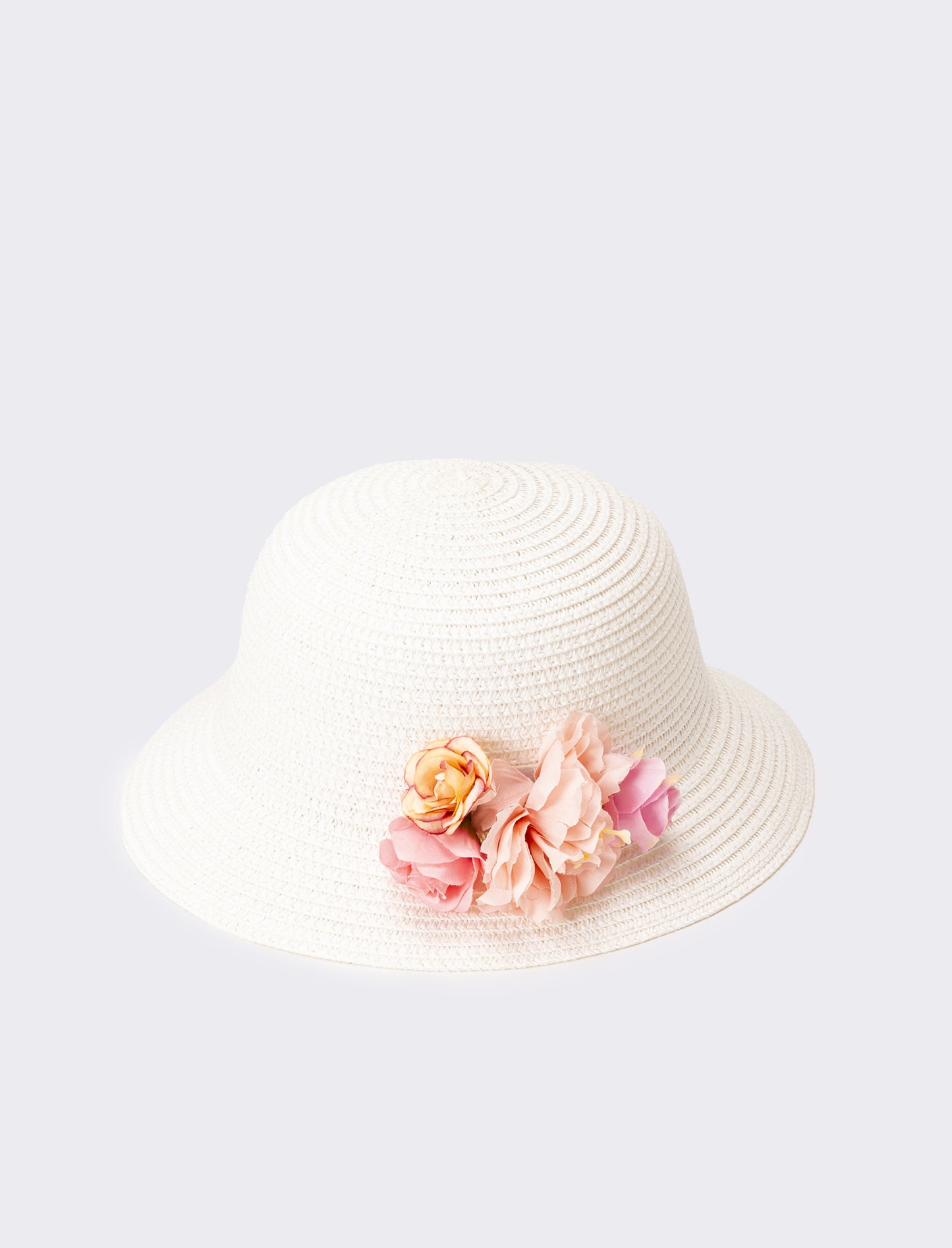 Cappello bambina modello tulipano con fiori multicolor - Bianco