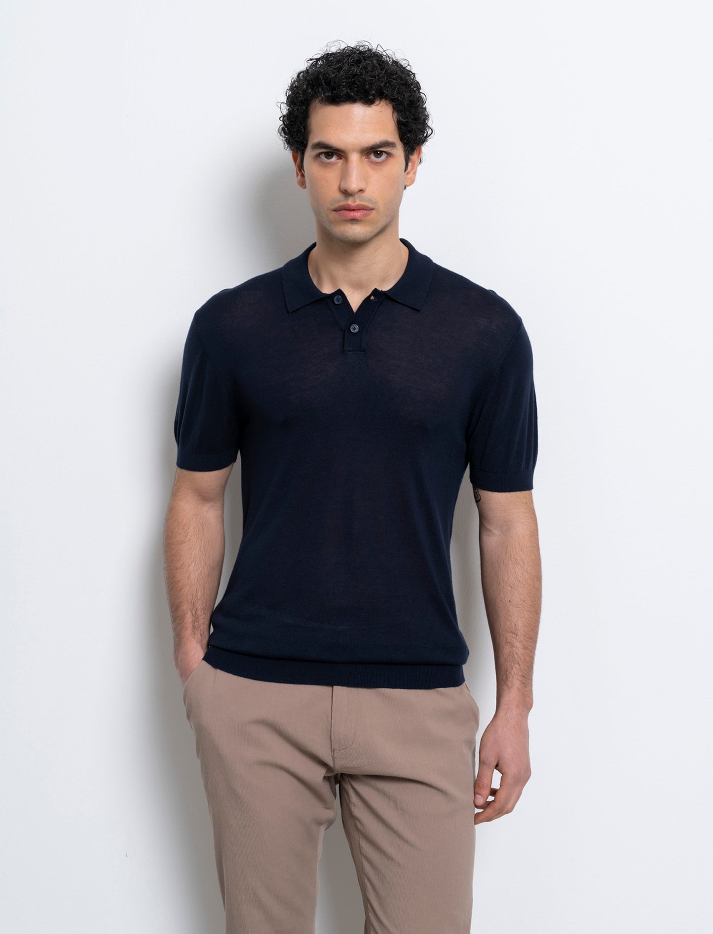 Man's slim knit polo shirt - Blue