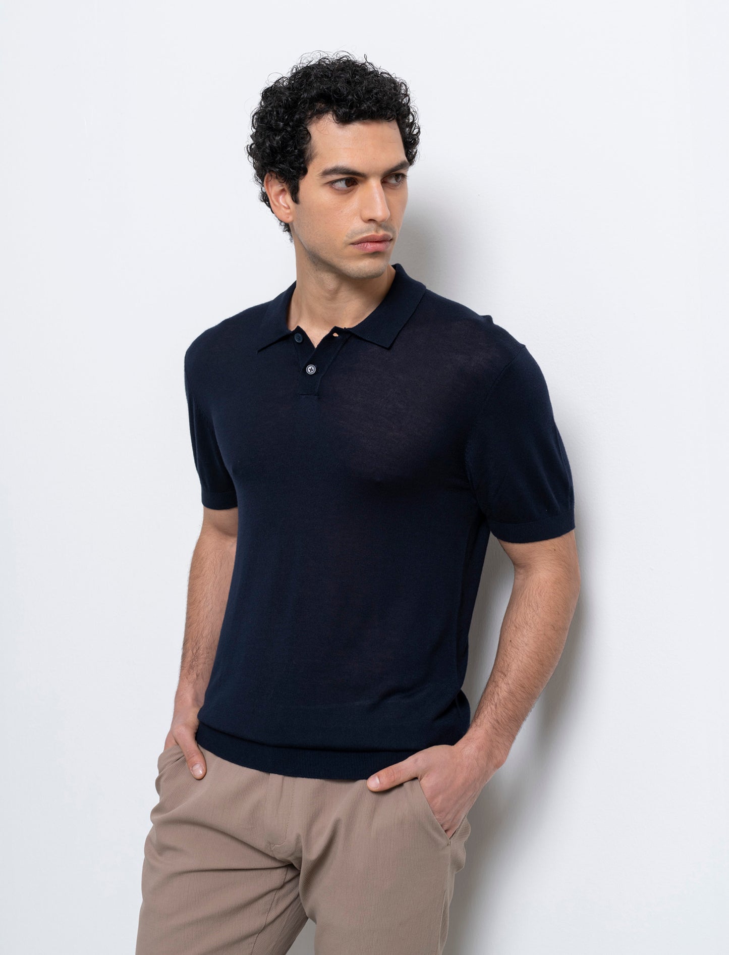 Man's slim knit polo shirt - Blue