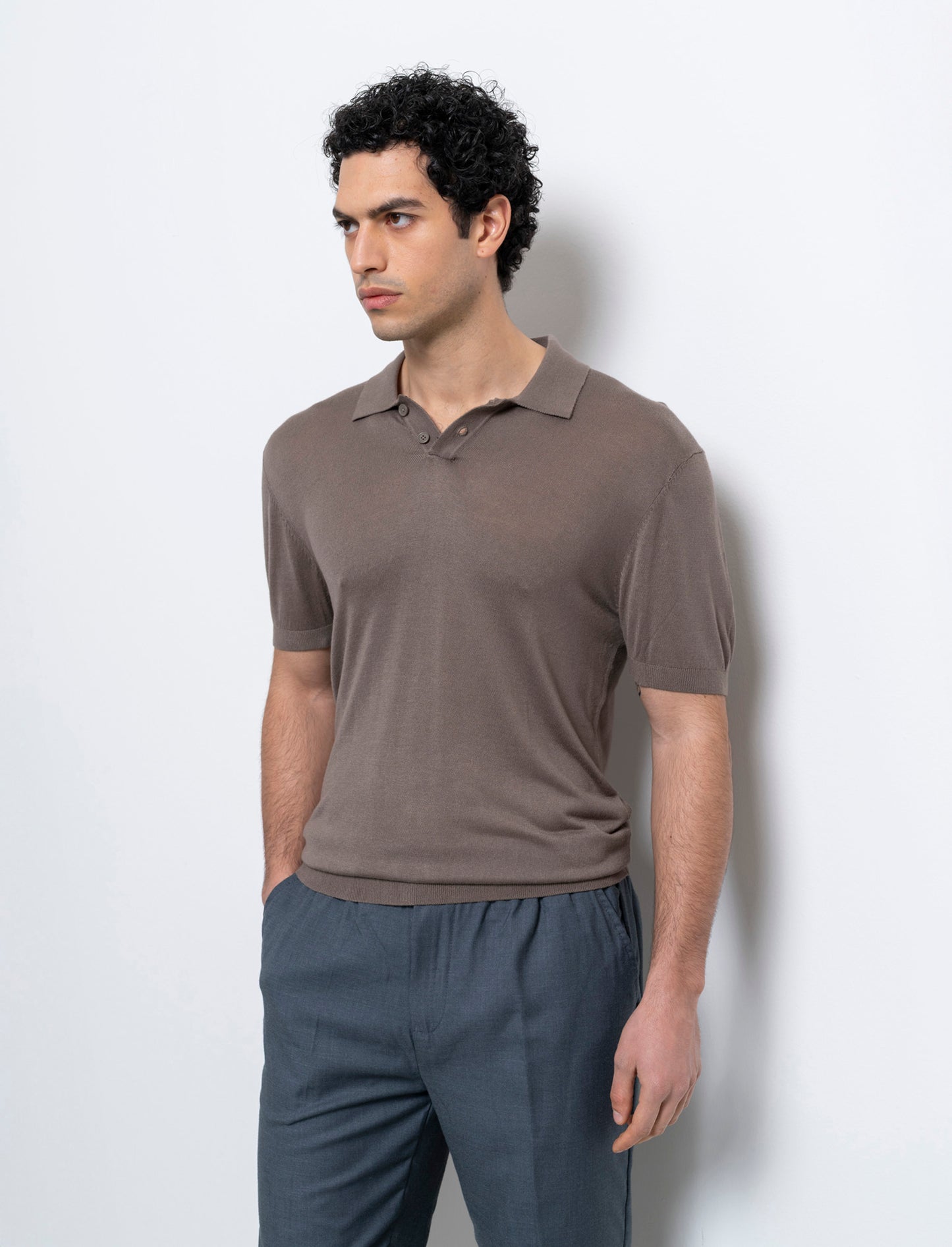 Man's slim knit polo shirt - Grey