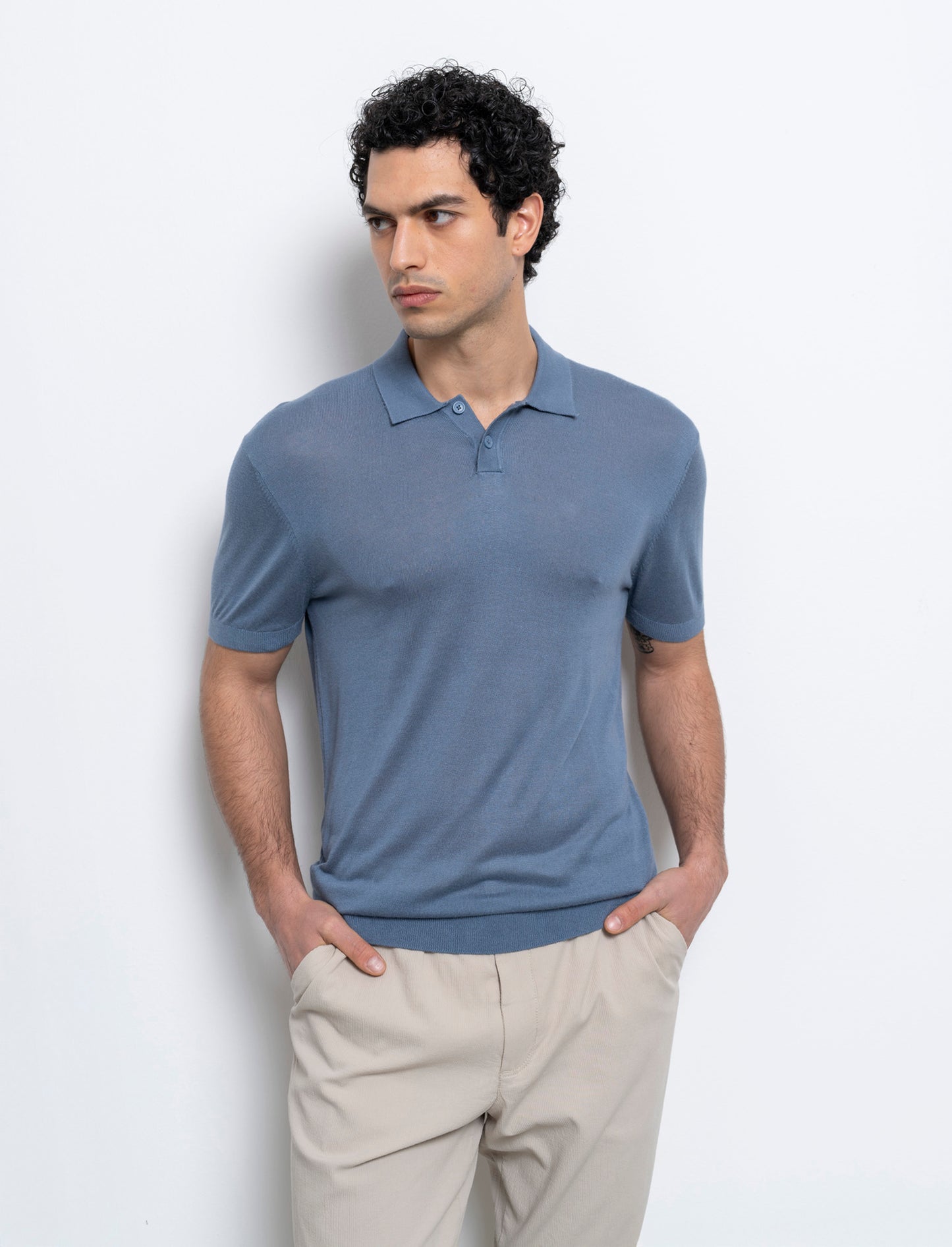 Man's slim knit polo shirt - Sky blue