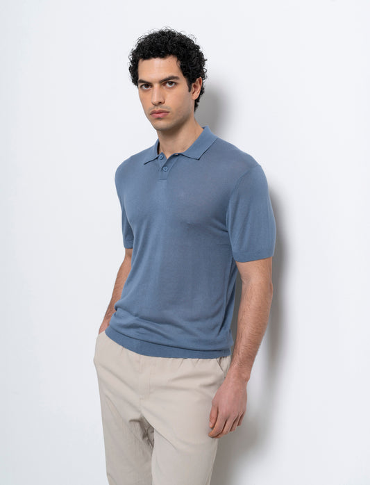 Man's slim knit polo shirt - Sky blue