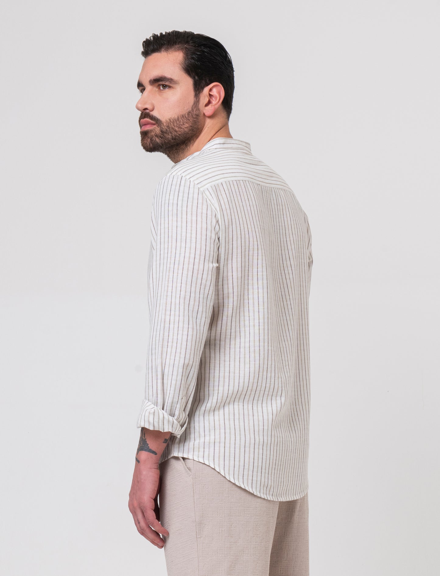 Camicia a righe effetto lino da uomo - Bianco