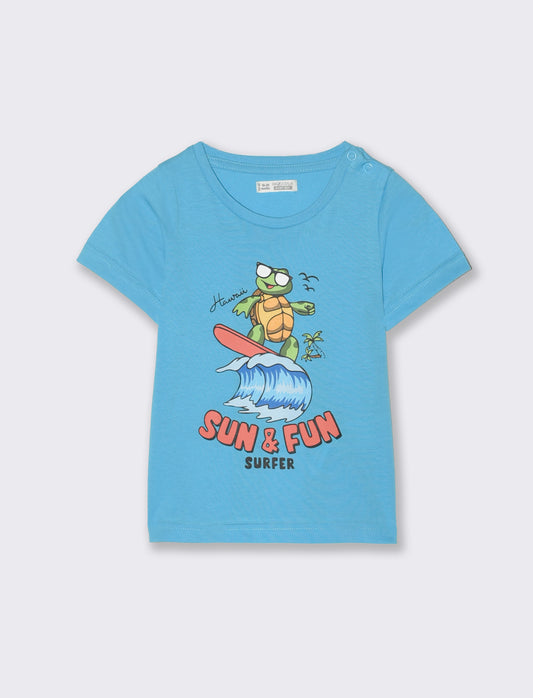 T shirt con stampa da neonato - Turchese