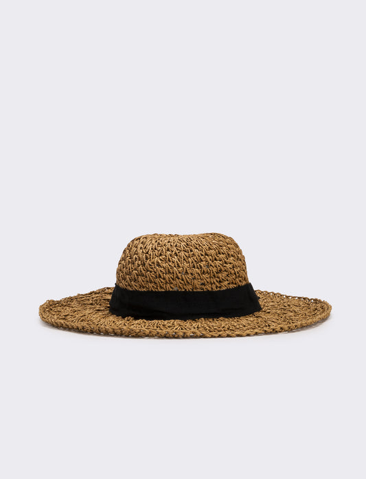 Cappello donna falda larga ventaglio - Marrone