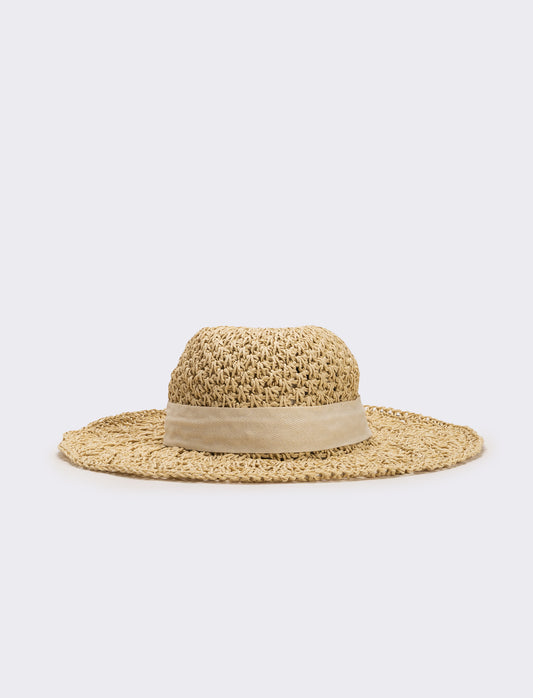 Cappello donna falda larga ventaglio - Beige