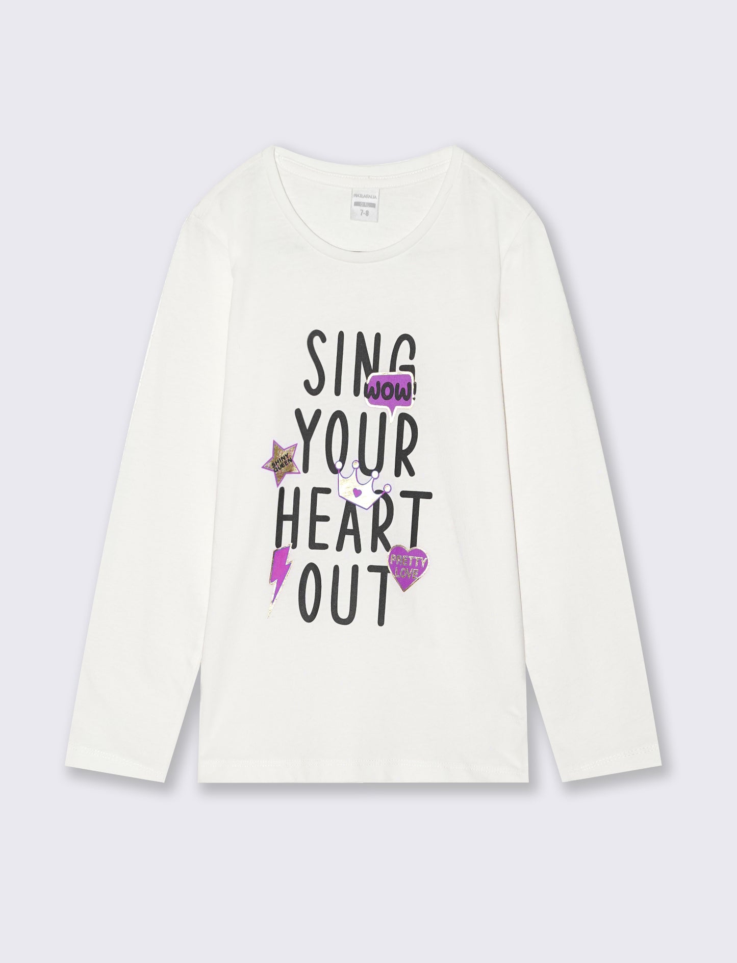 T-shirt manica lunga da bambina in cotone. - Bianco latte