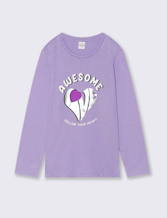 T-shirt manica lunga da bambina in cotone. - Lilla