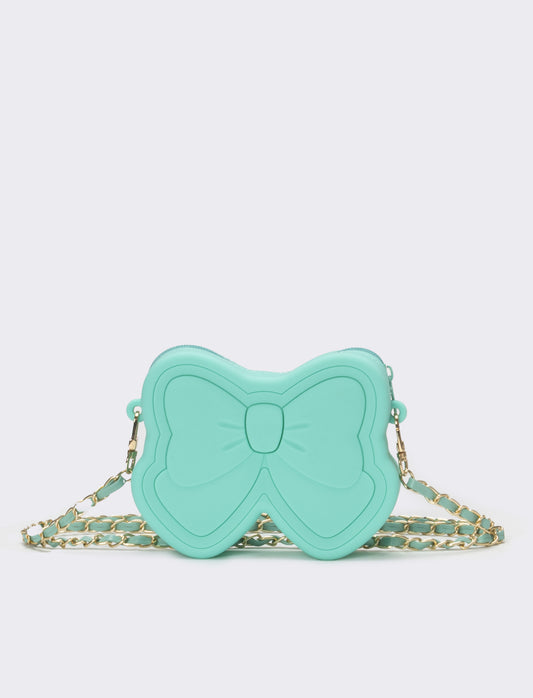 Borsa bambina modello fiocco con tracolla catena - Verde