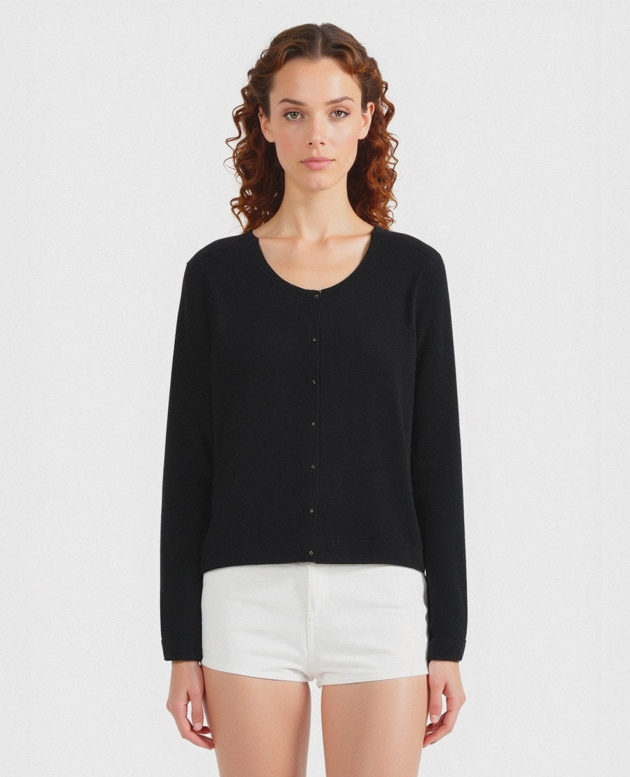 CARDIGAN GIROCOLLO - Nero