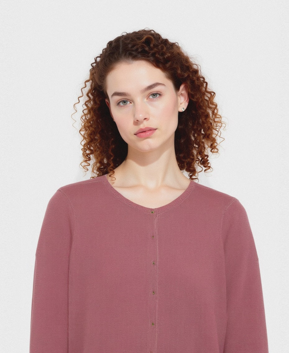 CARDIGAN GIROCOLLO - Rosa polvere