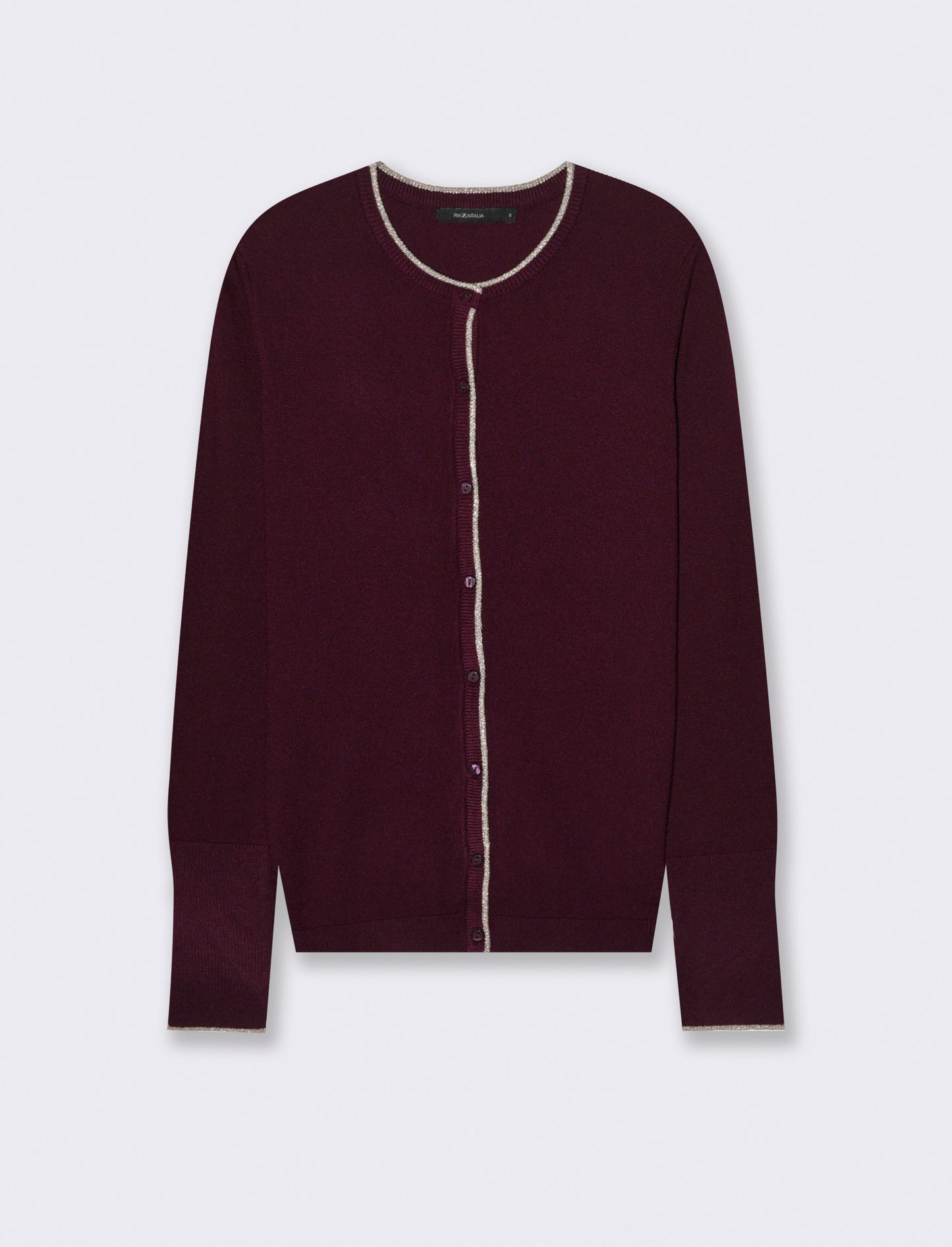 CARDIGAN CON BORDINO IN TESSUTO CON FIBRA EFFETTO METALLO - Bordeaux