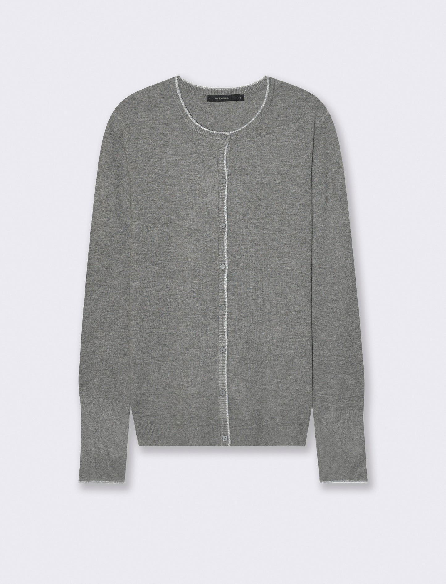 CARDIGAN CON BORDINO IN TESSUTO CON FIBRA EFFETTO METALLO - Grigio mel.
