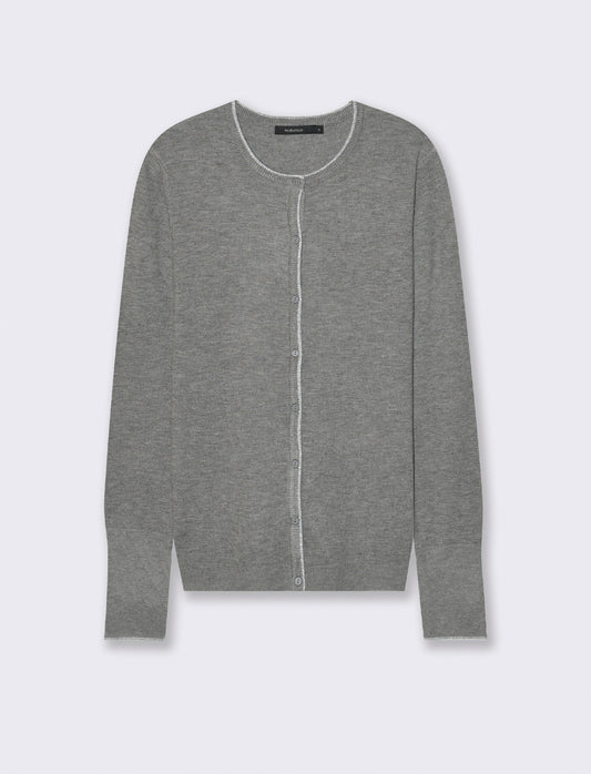 CARDIGAN CON BORDINO IN TESSUTO CON FIBRA EFFETTO METALLO - Grigio mel.