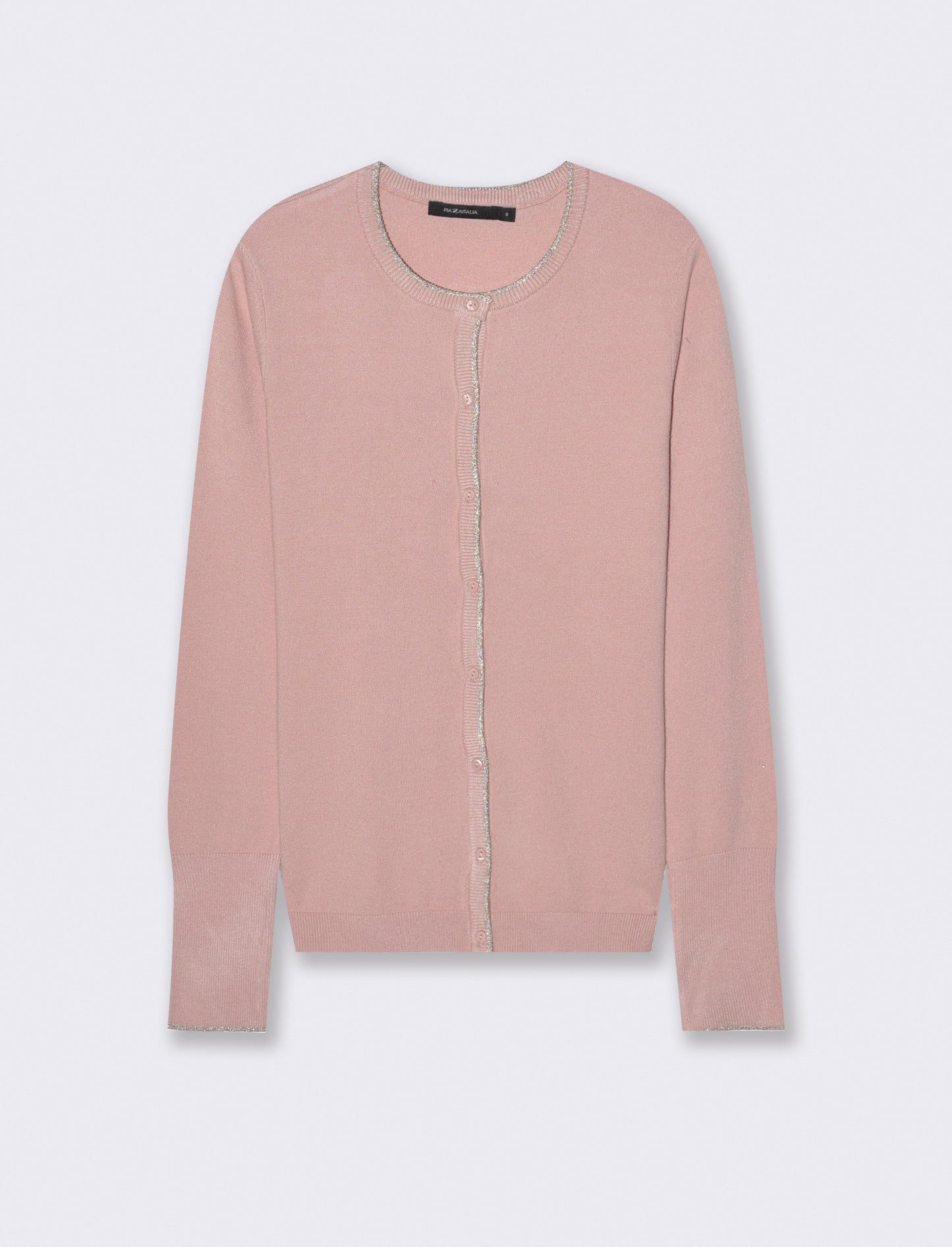 CARDIGAN CON BORDINO IN TESSUTO CON FIBRA EFFETTO METALLO - Rosa antico