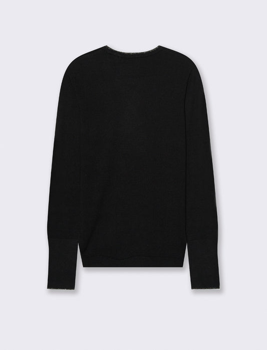 PULLOVER CON BORDINO IN TESSUTO CON FIBRA EFFETTO METALLO - Nero