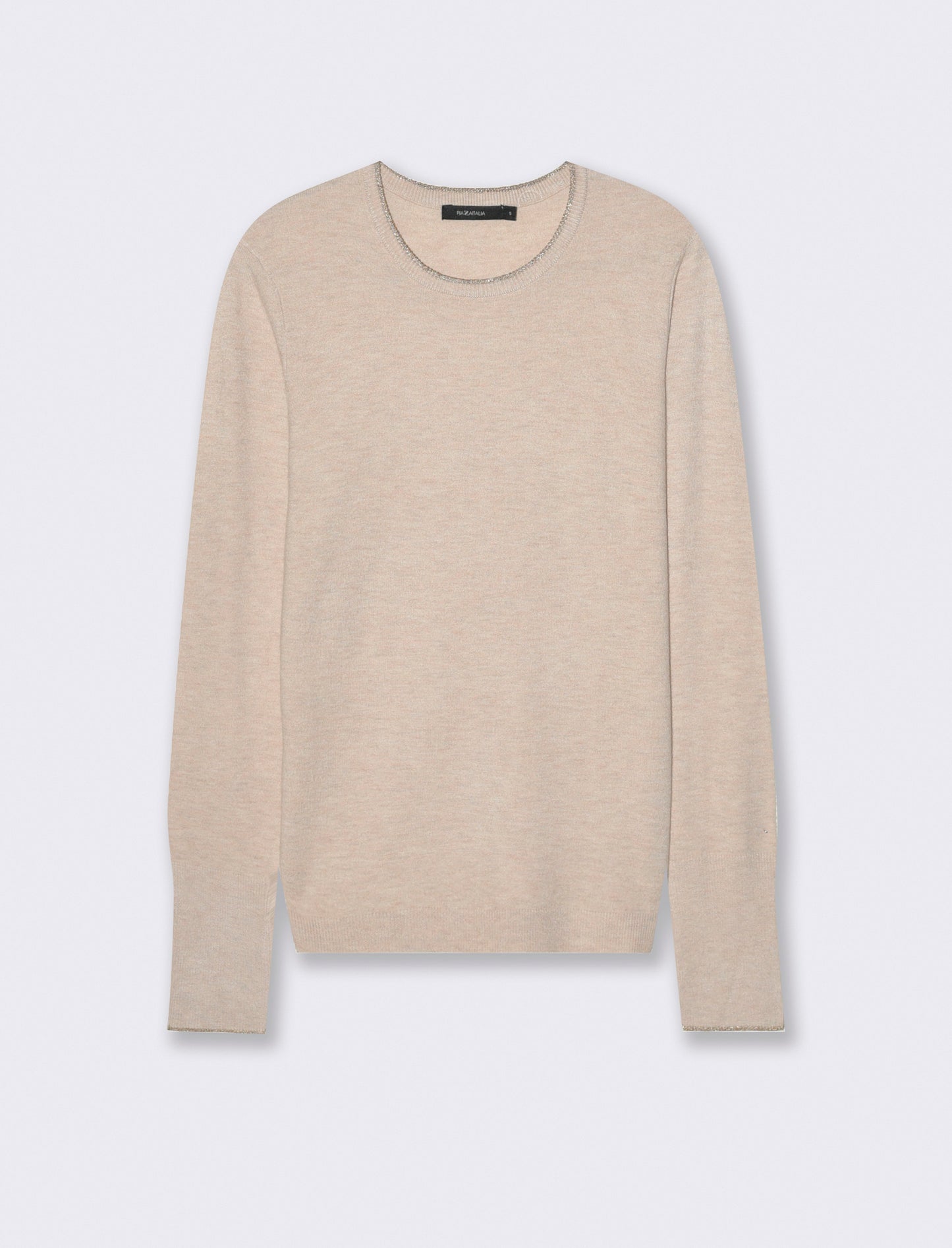 PULLOVER CON BORDINO IN TESSUTO CON FIBRA EFFETTO METALLO - Beige grano