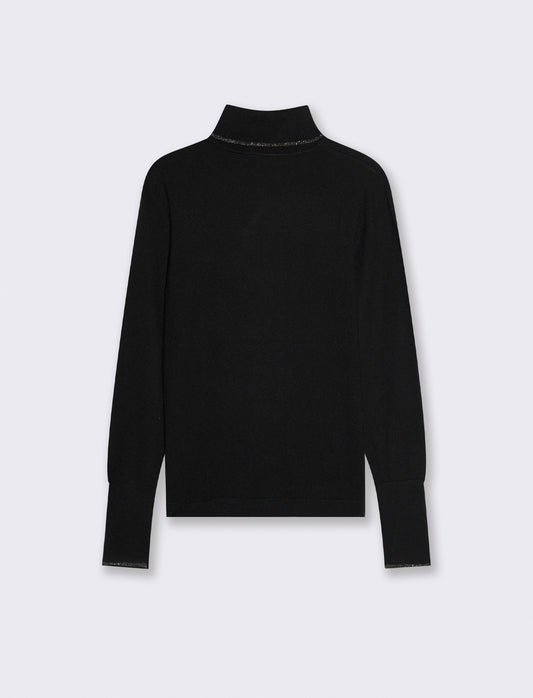 PULLOVER CON BORDINO CON TESSUTO CON FIBRA EFFETTO METALLO - Nero