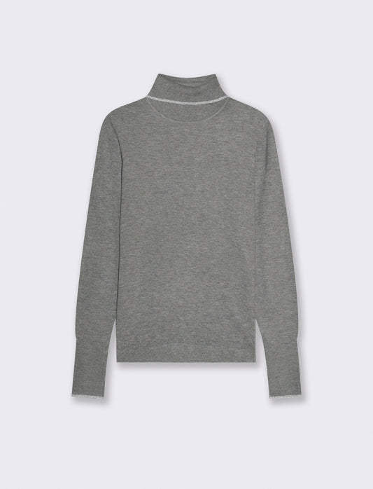 PULLOVER CON BORDINO CON TESSUTO CON FIBRA EFFETTO METALLO - Grigio mel.