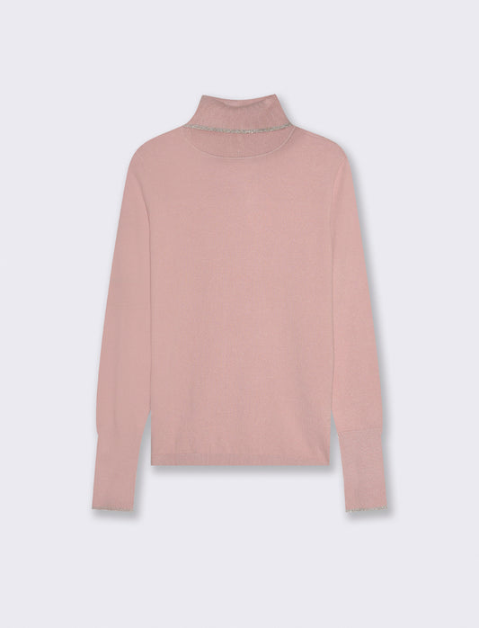 PULLOVER CON BORDINO CON TESSUTO CON FIBRA EFFETTO METALLO - Rosa antico