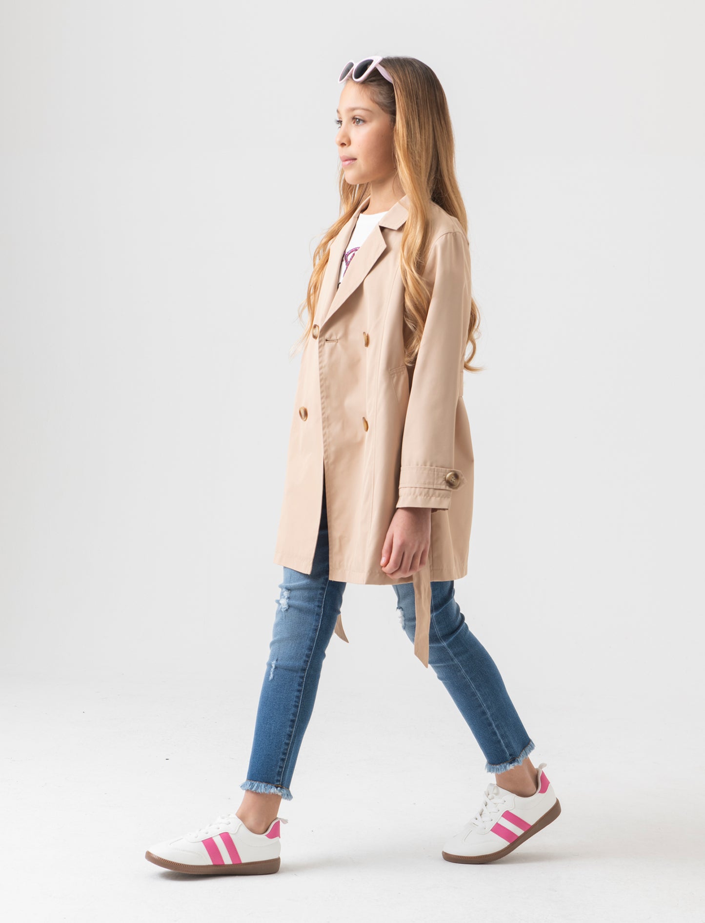 Giacca modello trench in twill da bambina - Beige