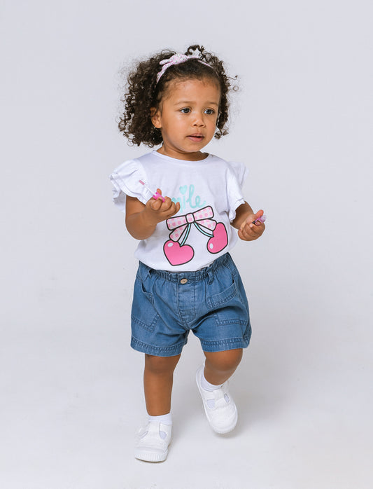 T-shirt con rouches. da neonata - Bianco