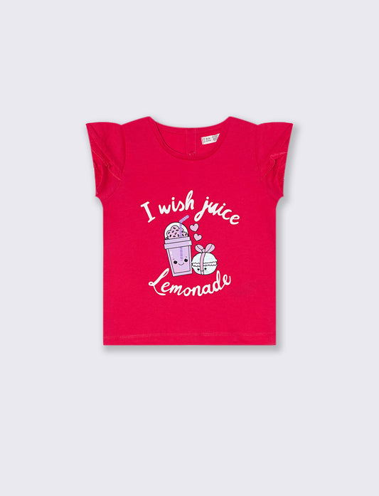 T-shirt con rouches alle maniche da neonata - Fuxia