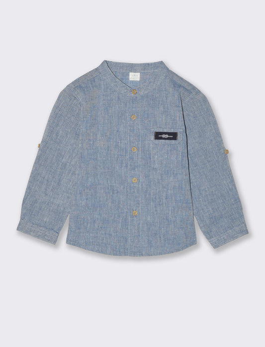 Camicia con maniche risvoltate da neonato - Blu