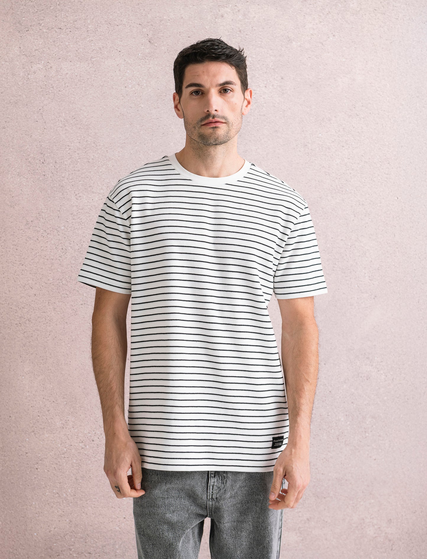 T-shirt a righe effetto ottoman da uomo - Bianco