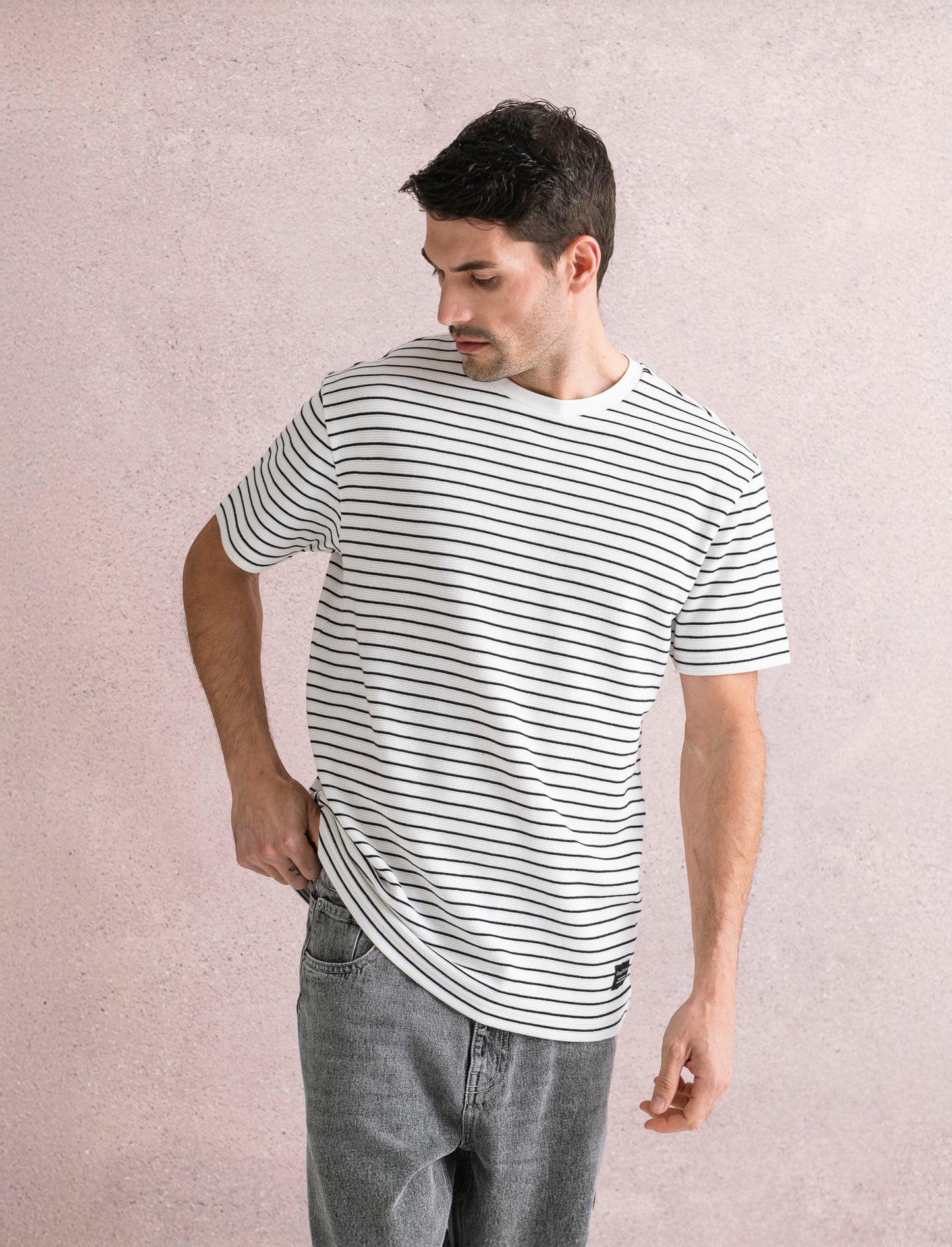 T-shirt a righe effetto ottoman da uomo - Bianco