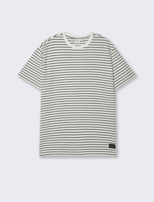 T-shirt a righe effetto ottoman da uomo - Bianco